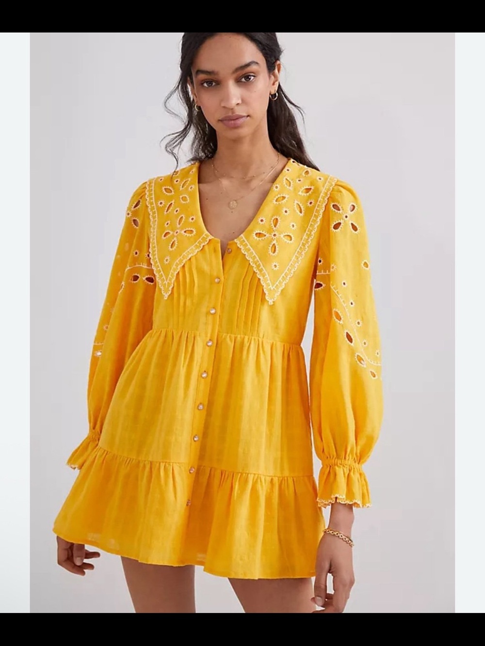 Anthropologie rahi collar Marigold Eyelet Mini Dress Embroidered 100% cotton